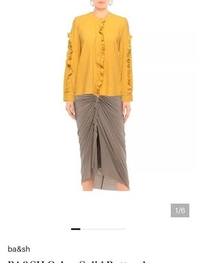 ba&sh Yellow Ochre Ruffle-Trim Button-Front Blouse 100% Cotton Size 3 -large